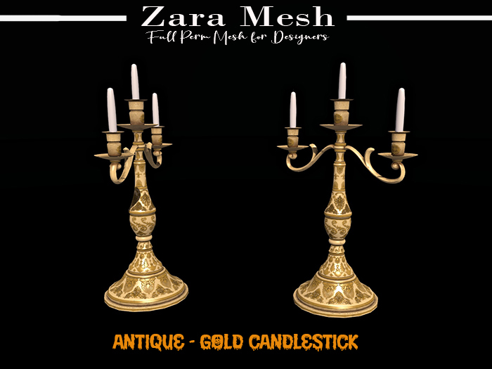 Second Life Marketplace ZM Antique Gold Candlestick FULL PERM MESH